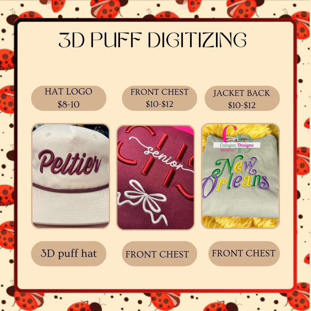 3D Puff Embroidery Digitizing - Etsy