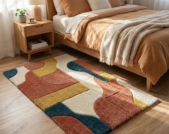 Abstract Terracotta Tufted Rug-HandMade Mid Century Geometric Carpet