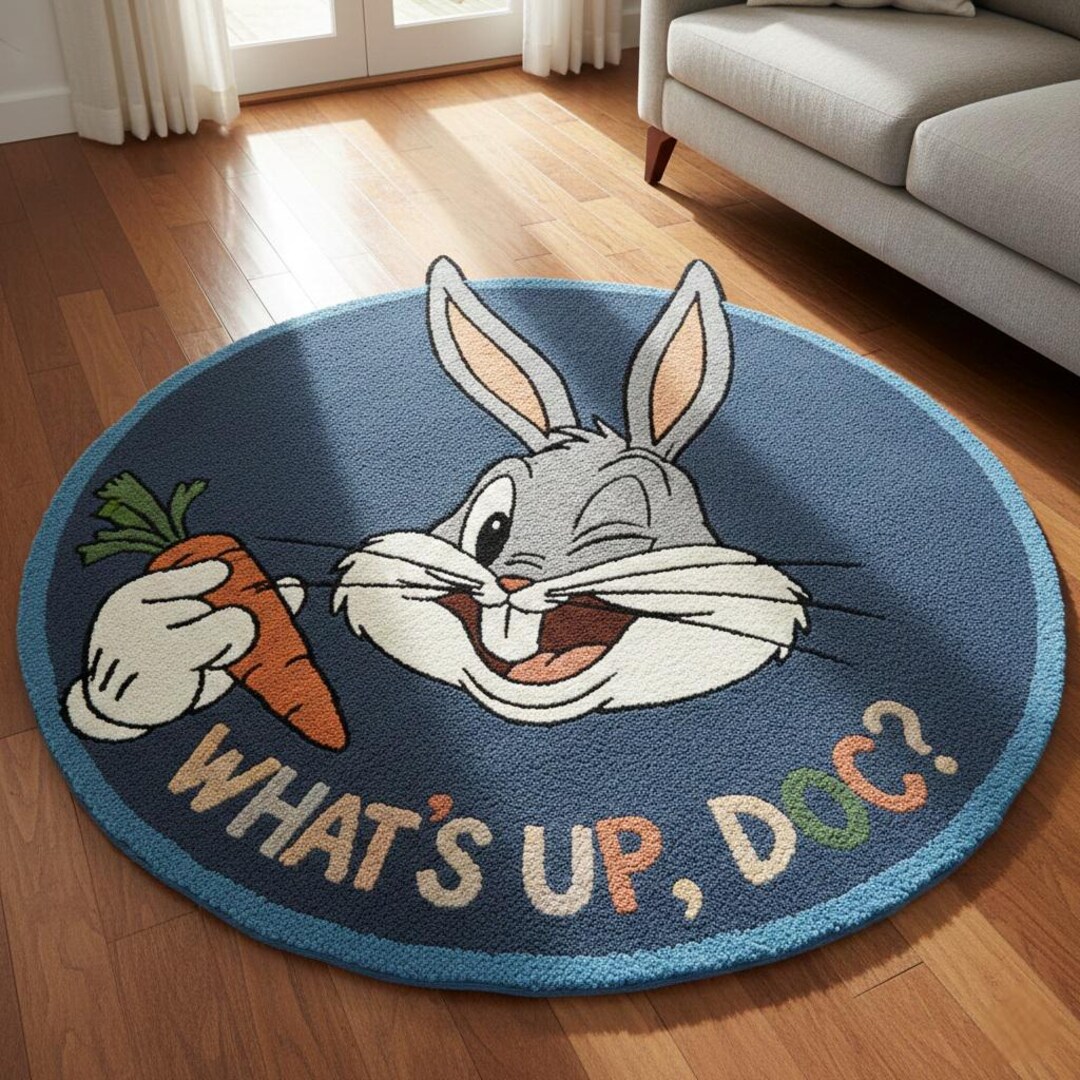 Bugs Bunny Round Rug – Cartoon Area Rug, Blue Kids Room Floor Carpet ...