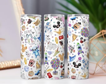 Cartoon Tumbler Wrap PNG: wunderliche Charakter Collage (20oz Skinny Tumbler)