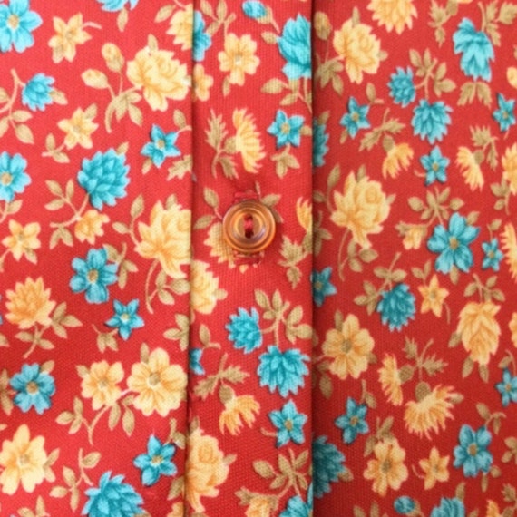 Vintage 1970’s Red, Blue, & Yellow Floral Blouse,… - image 5