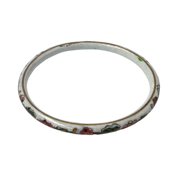 Vintage White & Multicolored Floral Cloisonné Ban… - image 4