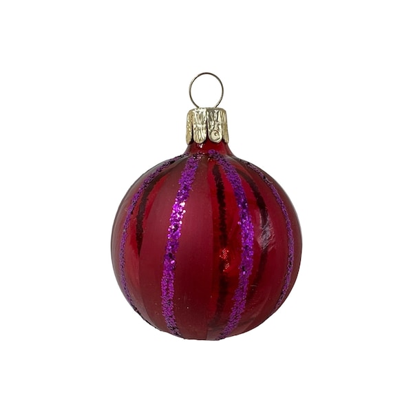 Vintage Fuschia & Purple Striped Glass Ball Christmas Ornament