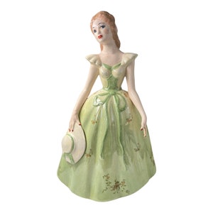 Vintage Large 1960’s Porcelain Hand Painted Colonial Woman Figurine, Coquette Decor