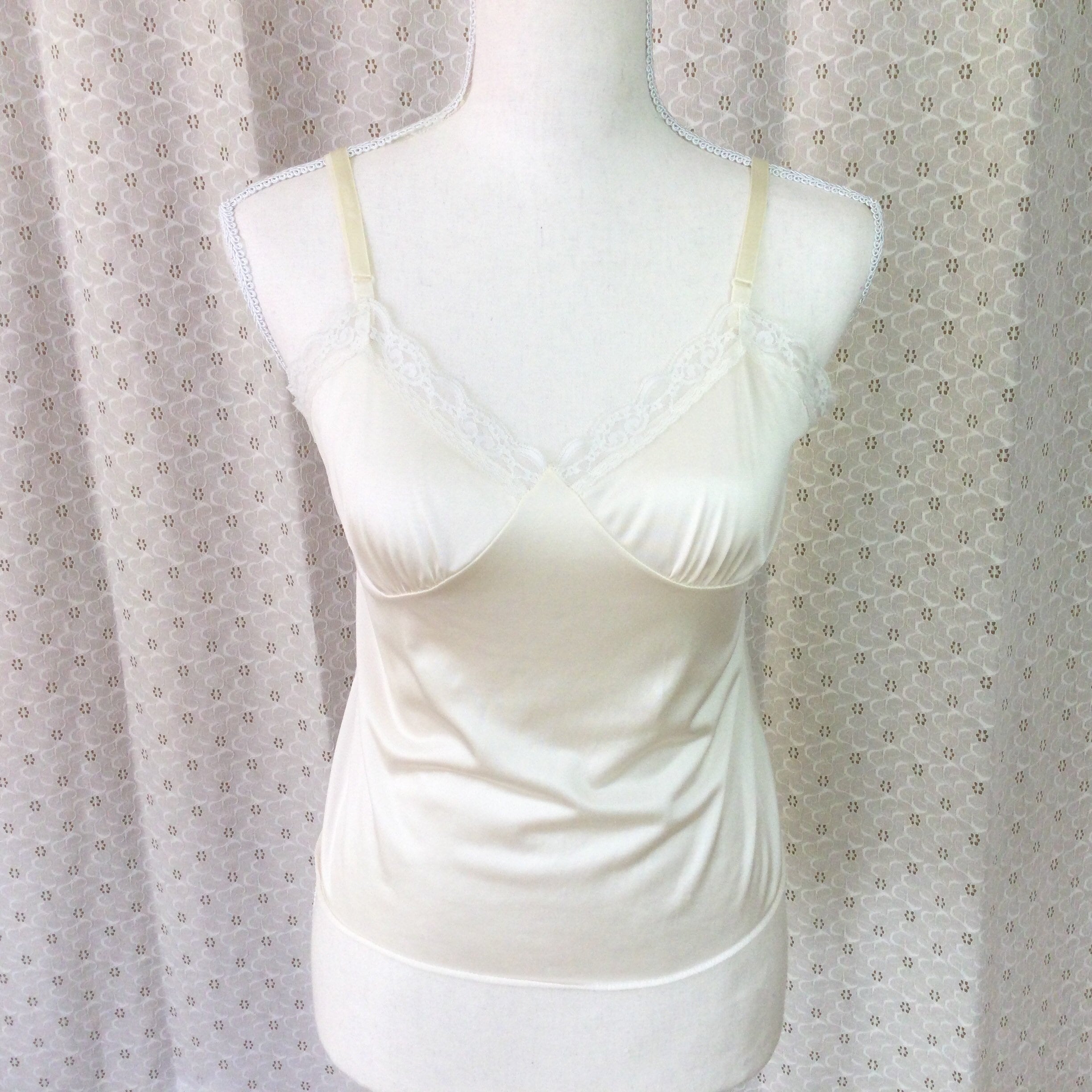 Vintage 1970s Nylon White Nylon Camisole With Lace Trim Size Etsy