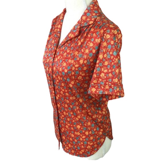 Vintage 1970’s Red, Blue, & Yellow Floral Blouse,… - image 3