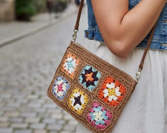 Crochet Granny Square Crossbody Bag – Handmade Boho Woven Purse