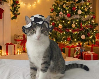 Cow Cat Hat, Crochet Cow Print Cat Hat, Cute Pet Costume Hat, Aesthetic Cat Outfit, Photo Prop for Cats