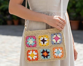 Crochet Granny Square Crossbody Bag – Handmade Boho Summer Purse