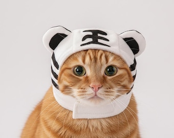 Cute White Tiger Pet Hat, Funny Animal Costume Accessory, Adorable Cat and Dog Hat, Pet Photo Prop Outfit, Gift for Pet Lovers