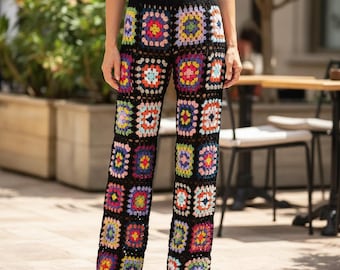 Crochet Granny Square Pants – Handmade Boho 70s Style Trousers
