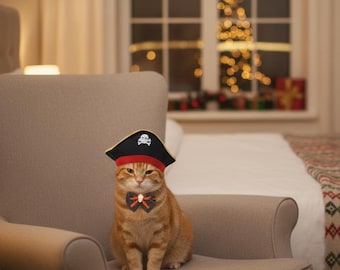 Cat Pirate Costume Hat Set | Cute Pet Pirate Hat | Kitten Halloween Costume | Cat Party Outfit | Pet Photo Prop