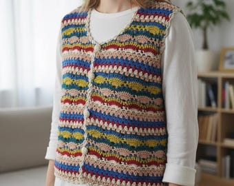Handmade Crochet Striped Vest – Colorful Boho 70s Style