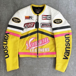 Vanson Leathers Racing Jacket | Yellow White Pink Biker Streetwear Cropped Leather