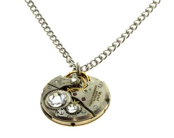 Steampunk Necklace Clockwork With Beautiful Diamond Swarovski Crystals