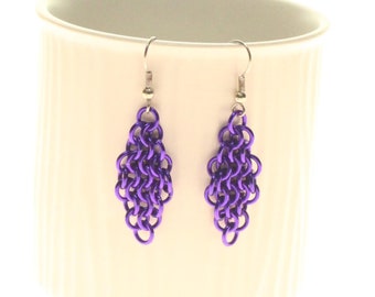 Purple Chainmail Earrings European 4-in-1 Diamond Anodized Aluminum