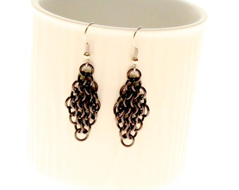 Chainmaille Earrings European 4-in-1 Diamond Black Anodized Aluminum