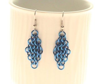 Blue Chainmail Earrings European 4-in-1 Diamond Anodized Aluminum