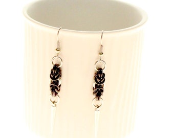 Spiked Chainmaille Earrings Byzantine or Birdcage Black And Silver Anodized Aluminum
