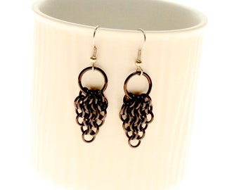 Black Chainmaille Earrings European 4-in-1 Shield Anodized Aluminum