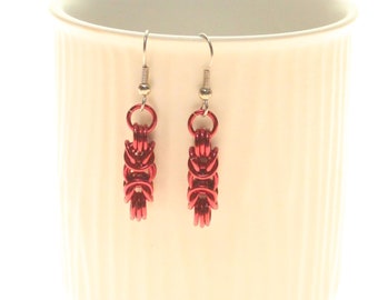 Chainmaille Earrings Byzantine or Birdcage Red Anodized Aluminum