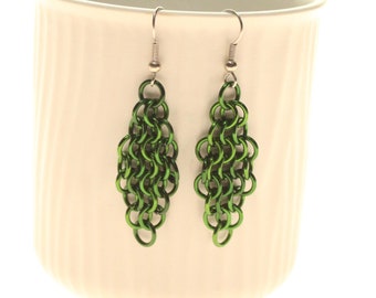 Chainmaille Earrings European 4-in-1 Diamond Green Anodized Aluminum