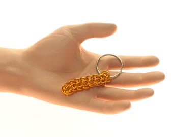 Nerdy Key Chain - Persian Weave Chainmaille - Orange Anodized Aluminum
