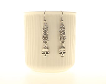 Skull Chainmaille Earrings Byzantine or Birdcage