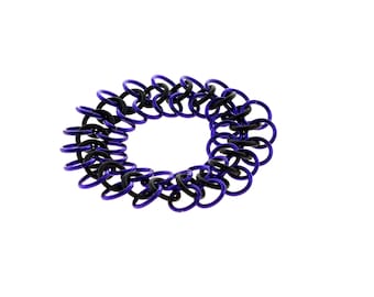 Stretchy Chainmail Bracelet With Black Neoprene And Purple Anodized Aluminum