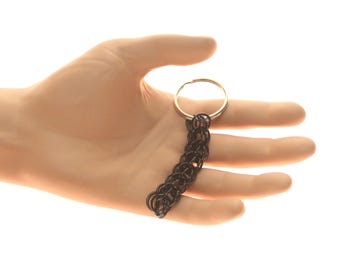 Nerdy Key Chain - Persian Weave Chainmaille - Black Anodized Aluminum