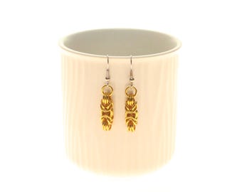 Chainmaille Earrings Byzantine or Birdcage Gold Anodized Aluminum
