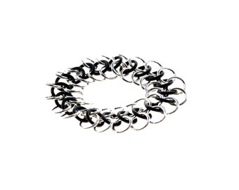 Stretchy Chainmail Bracelet With Black Neoprene And Silver Anodized Aluminum
