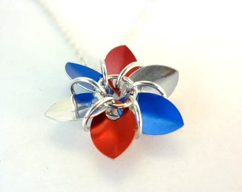 Red White And Blue Patriotic Flower Necklace