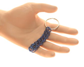 Nerdy Key Chain - Persian Weave Chainmaille - Blue Anodized Aluminum