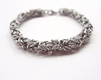 Chainmaille Bracelet Byzantine "Birdcage" Weave Saw Cut Aluminum
