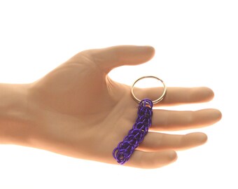Nerdy Key Chain - Persian Weave Chainmaille - Royal Purple Anodized Aluminum