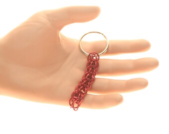 Nerdy Key Chain - Persian Weave Chainmaille - Red Anodized Aluminum