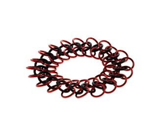 Stretchy Chainmail Bracelet With Black Neoprene And Red Anodized Aluminum