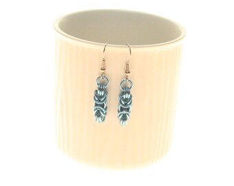 Chainmaille Earrings Byzantine or Birdcage Light Blue Anodized Aluminum