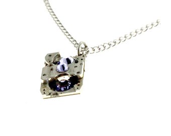 Steampunk Necklace Purple Crystals Made From Antique 1930's Watch Movement