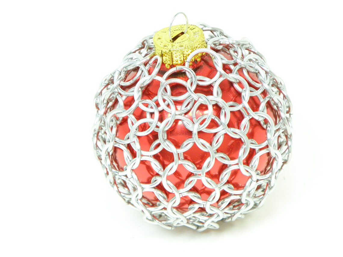Christmas Tree Ornament Red Glass And Chainmaille Etsy