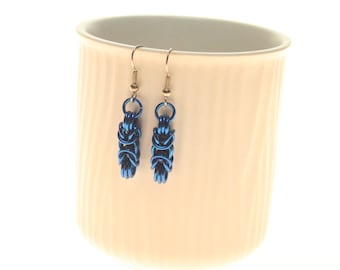 Chainmaille Earrings Byzantine or Birdcage Blue Anodized Aluminum
