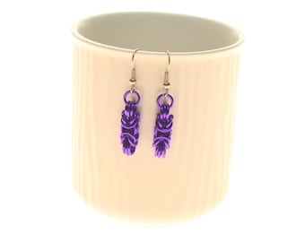 Purple Earrings Chainmaille Birdcage Weave  Anodized Aluminum Stainless Ear Wires