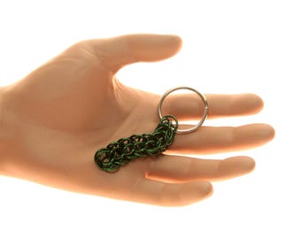 Nerdy Key Chain - Persian Weave Chainmaille - Green Anodized Aluminum