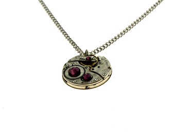 Steampunk Necklace Clockwork With Beautiful Purple Swarovski Crystals