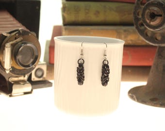 Chainmaille Earrings Byzantine or Birdcage Black Anodized Aluminum