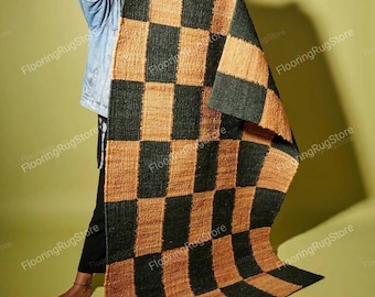 Handwoven Wool Flatweave Rug Striped & Scandinavian checked Geometric Modern Area Rug
