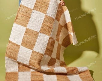 Handwoven Wool Flatweave Rug Striped & Scandinavian checked Geometric Modern Area Rug