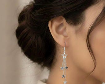 Boucles d'oreilles pendantes à triple étoile en argent sterling 925 pour femme, cadeau bijoux