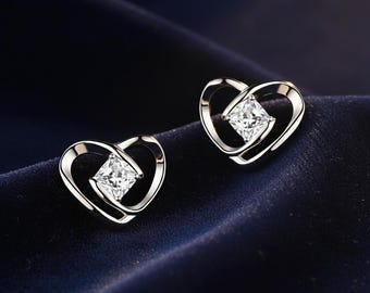 Boucles d'oreilles en argent sterling avec coeur et pierre tourbillonnante